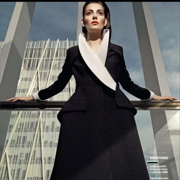 Iconic AW 2013 Dior Wool with white shawl collar Dress by Raf Simons
